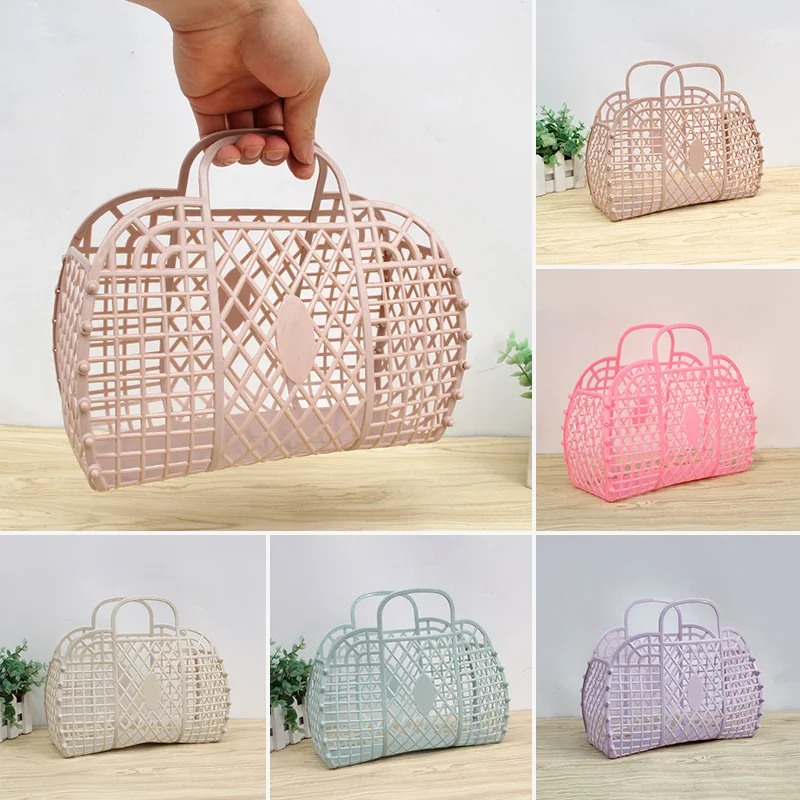 

Portable Bath Basket Large-capacity Bag Hollow Jelly Beach Holiday Portable Tote Bag Reusable And Easy To Clean Plastic Daily