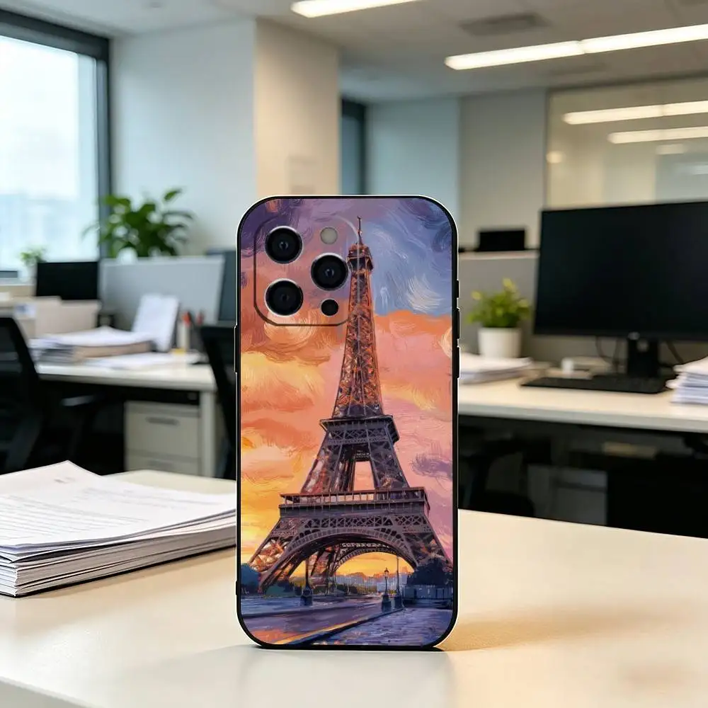 Фото Чехол для телефона P-Paris Art Eiffel Tower для iPhone 17, 16, 15, 14, 13, 12, 11 Plus, Pro Max и других моделей, мягкий, черный №2