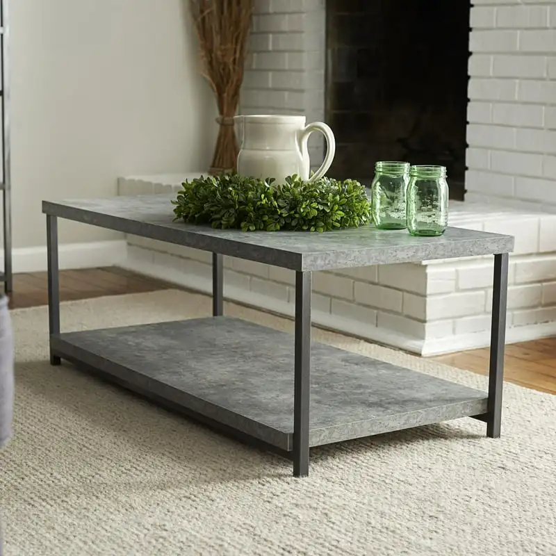 

Concrete Slate Coffee Table with Storage Shelf