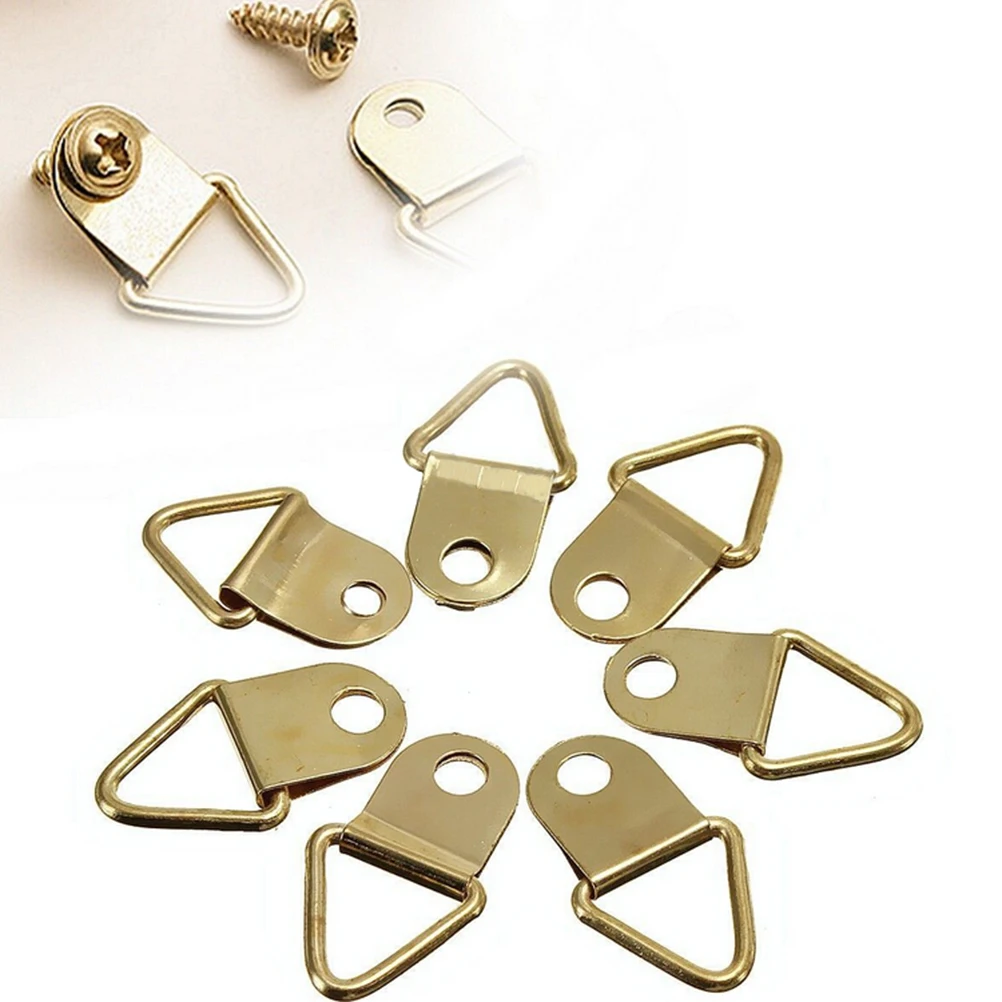 

20Pcs/lot Triangle Golden Brass D-Ring Picture oil Painting Mirror Frame Wall Mount Hooks Hangers