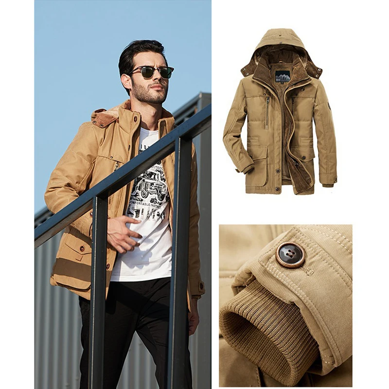 Brand Winter Jacket Men 6XL 7XL Cotton Thick Warm Parka Male Hooded Casual Fleece Liner Multi-Pocket Parkas Hombre Invierno