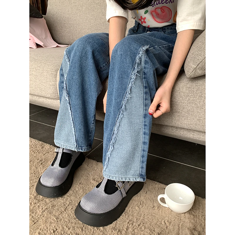 Синие винтажные женские джинсы с высокой талией модная уличная одежда