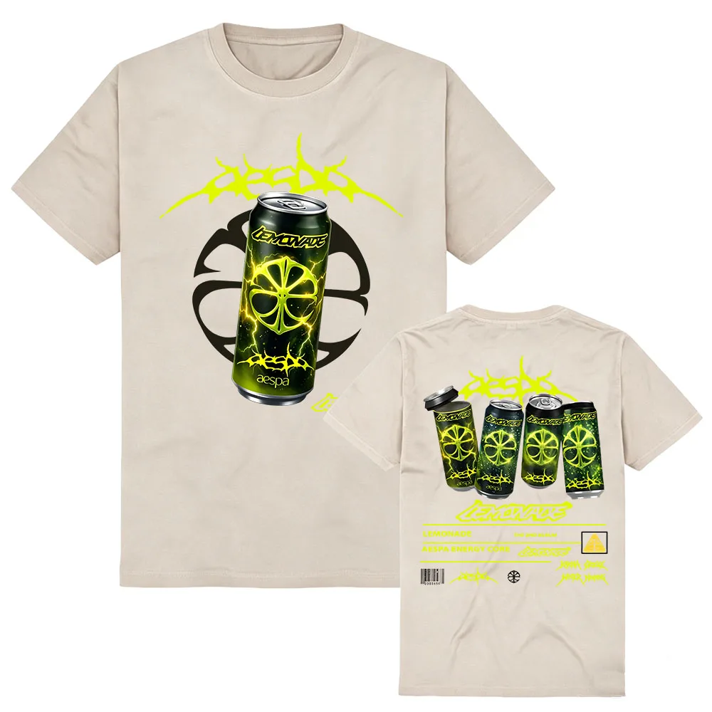 Фото Футболка Aespaaa LEMONADE с коротким рукавом, хлопковая, с круглым вырезом, модная, для женщин и мужчин, с принтом в стиле корейской группы №4