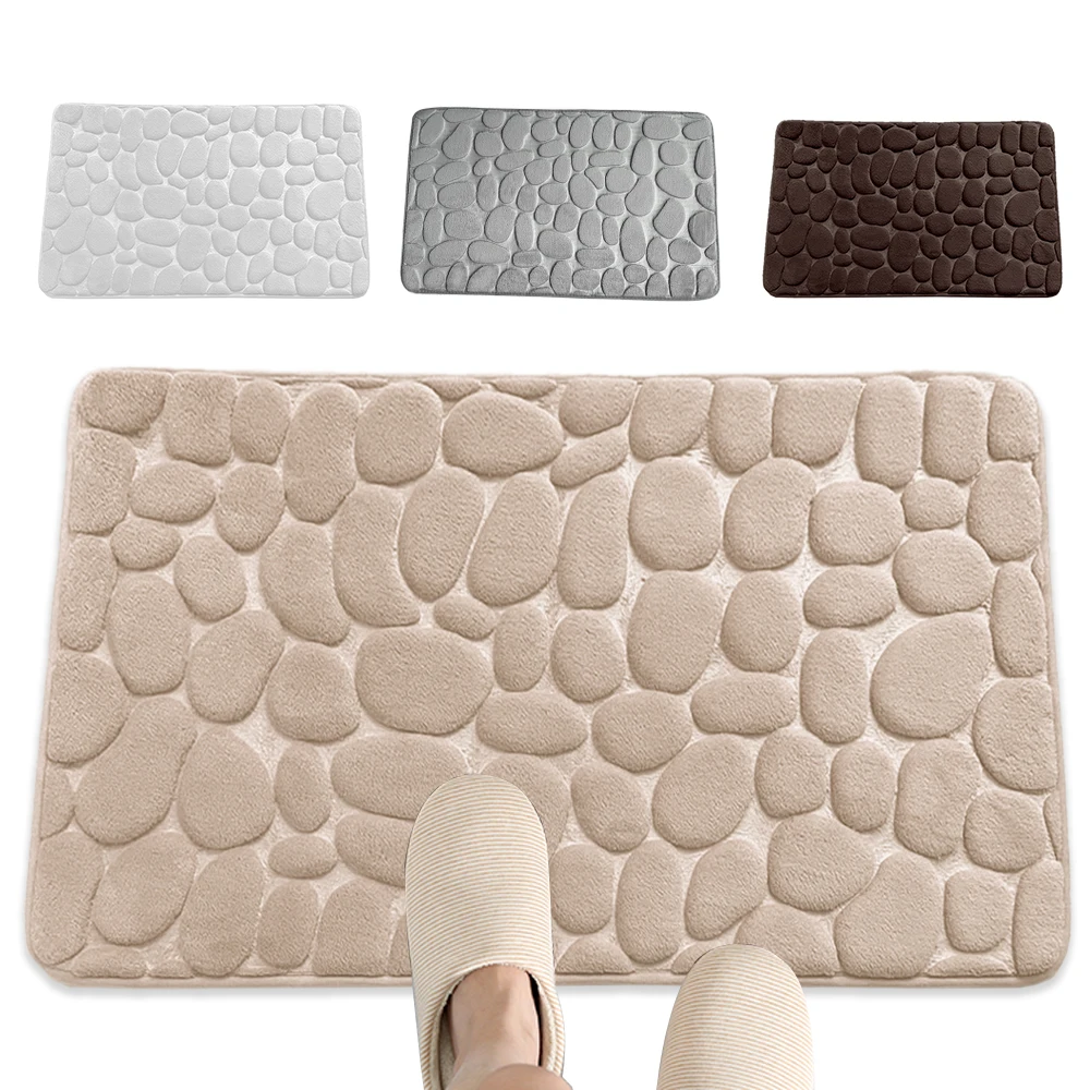 

Cobblestone Bathroom Bath Mat Absorbent Non-slip Carpets Embossed Memory Foam In Floor Rug Shower Room Doormat Bathroom Decor