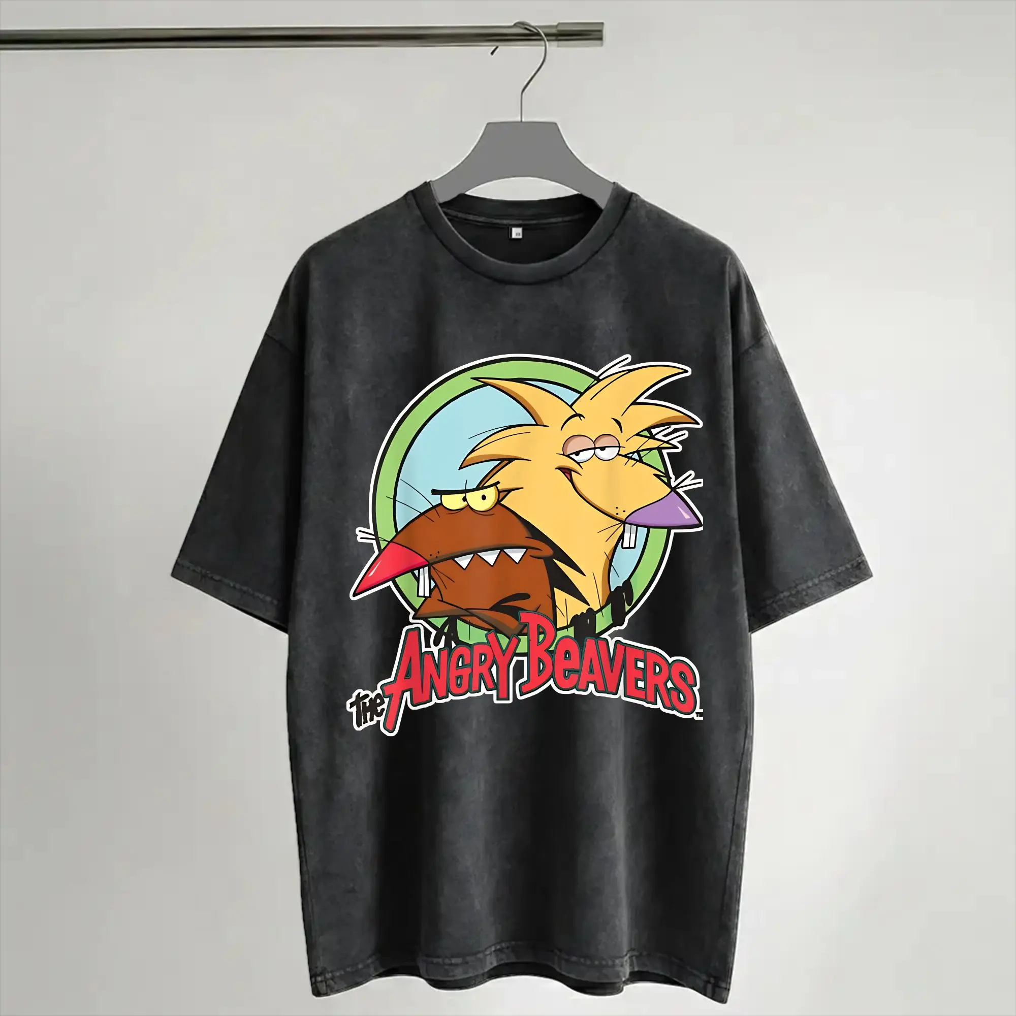 Фото Футболки Angry Beavers Daggett & Norbert Feverish в стиле хип-хоп, с эффектом потертости, с коротким рукавом, в стиле харадзюку, оригинальные, для мужчин и женщин, уличная одежда. №1