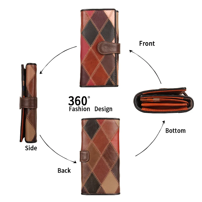 Women's Wallet Natural Cowhide Elegant Designe Long Wallets Phone Bag Female Brand Design Ladies Clutch Purse Money Bags