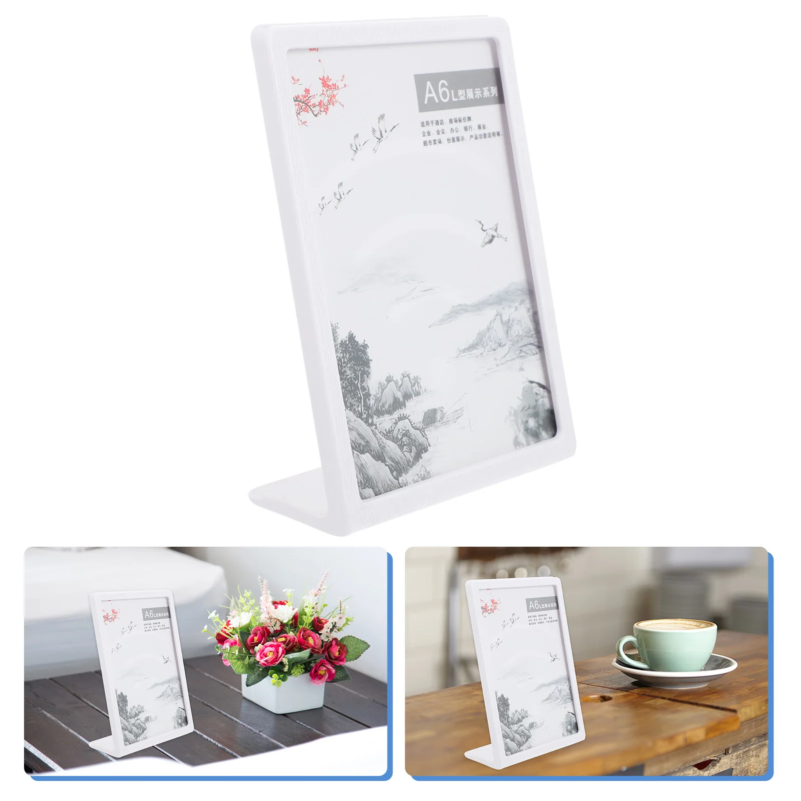 

Plastic Display Stands A4 Menu Board Sign Holder Label Multifunction Price Ticket White L-shaped