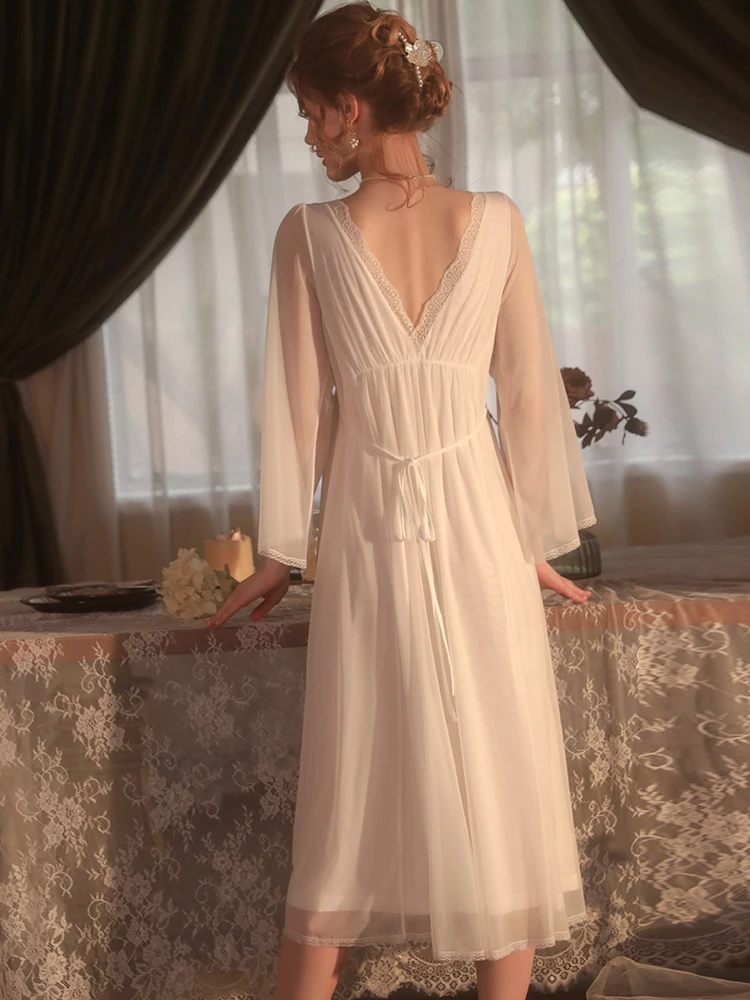 Women Pajamas New Sexy Solid Color Mesh Bra Pad Nightwears for Ladies Backless Long Nightdress Female Nightgown Women Home Wear