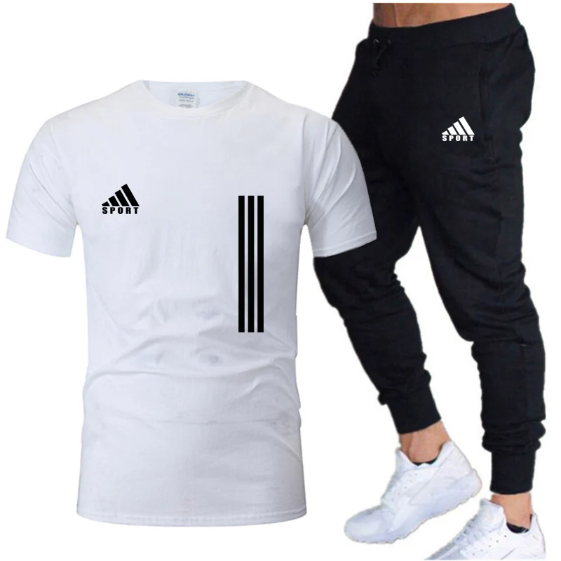 

Мужской спортивный костюм из двух предметов, Повседневная футболка с коротким рукавом и брюки