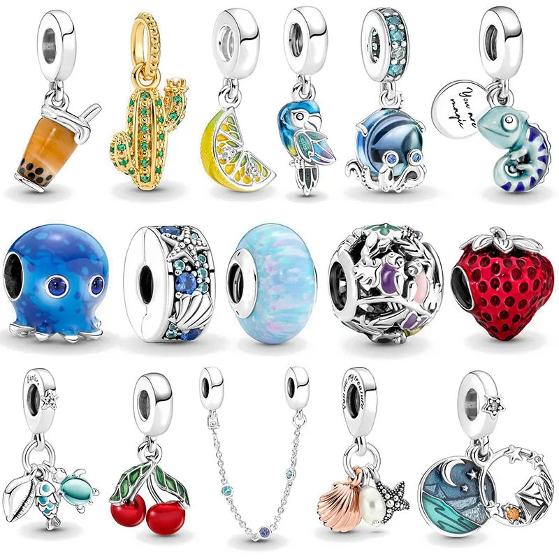 

925 оригинальные Подвески plata of ley для браслета pandora 925 оригинальные подвески из серебра 925 пробы в виде голубого хамелеона diy