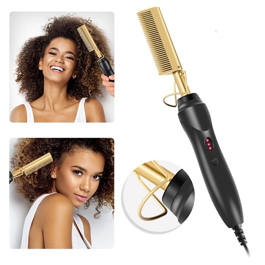 

2 in 1 Straightening Brush Hot Heating Straightener Hair Curling Iron Curler Comb with Anti-Scald Design Portable Styling Tools