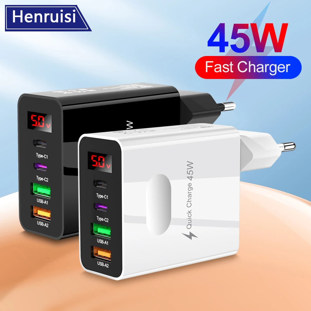 Quick Charge 45W moble phone charger For iPhone Xiaomi Huawei OPPO oneplus Fast Charging charger QC 3.0 LED fast charger adapter
