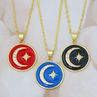 classic moon star cz neck jewelry for woman girls gold color long chain exaggerated retro fashion statement pendant necklaces