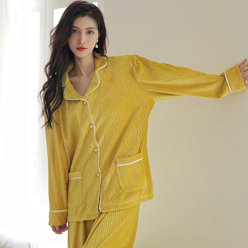 Winter Homewear Nightwear For Women Velvet Thick Pjs Pajamas Set Sleep Suit Two-Pieces Set Pyjamas Long Sleeves Sleepwear