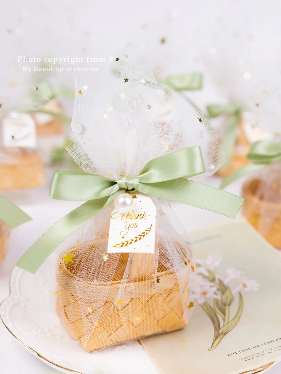 

Creative Portable Bamboo Basket Candy Box Wedding Gift Bag Chocolate Favor Packaging Baby Shower Party Supplies