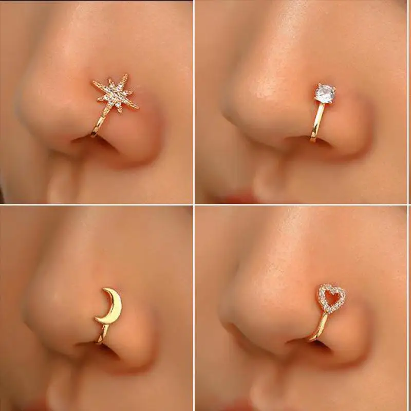 

Men Women Nose Ring Clip Fake Septum Piering Rock Hip Hoop Punk Stainless Steel Body Jewelry Non Perforation Nose Clips Ring BK