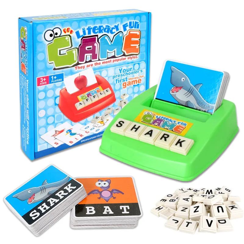

[Funny] Literacy fun game Kids English Word Puzzle Develop Toy Baby Learning & Educational Read Alphabet Cards lTyper Toys gift