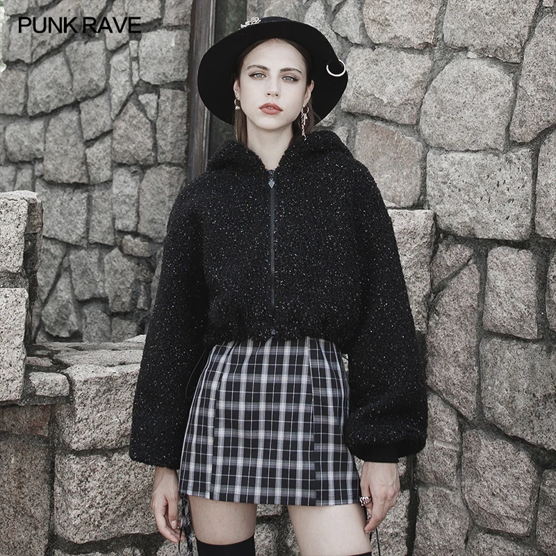 

Женская короткая куртка на завязках в стиле панк-рейв, Готическая тёмная шерстяная куртка в стиле Лолита с медвежьими ушками, Повседневная теплая зимняя верхняя одежда