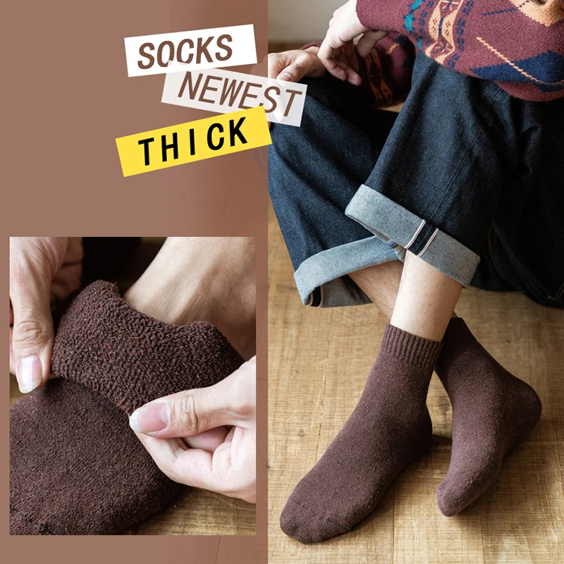 

Men Socks Thicken Woollen Mid-Calf Tube Socks Unisex Autumn Winter Casual Business Outdoor Home Soft Breathable Warm Anklet Sock