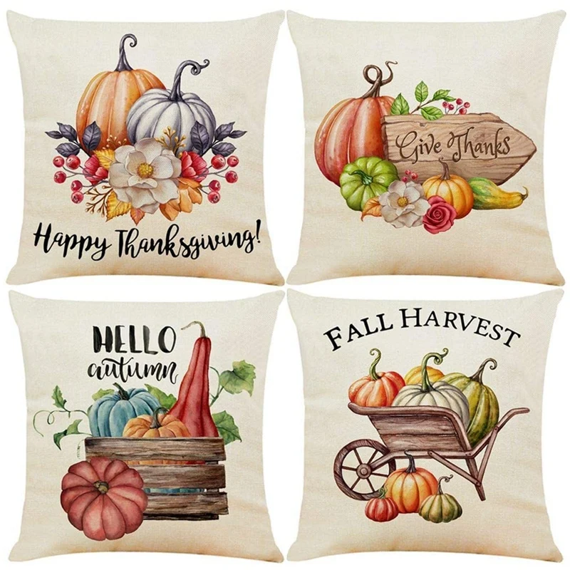 

Happy Fall Pumpkin Decorative Pillow Covers Thanksgiving Pillow Case Farmhouse Decorations Harvest Cushion Cover