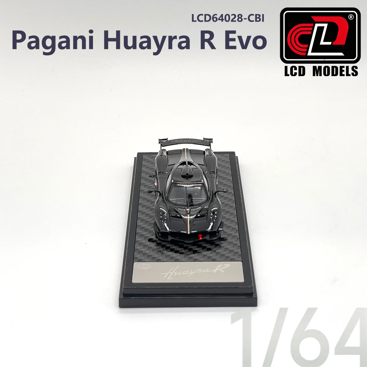 Фото LCD64028-CBI 1:64 Pagani Huayra R Carbon Black с итальянским флагом, коллекционная модель автомобиля из сплава, коллекция хобби-суперкаров. №4