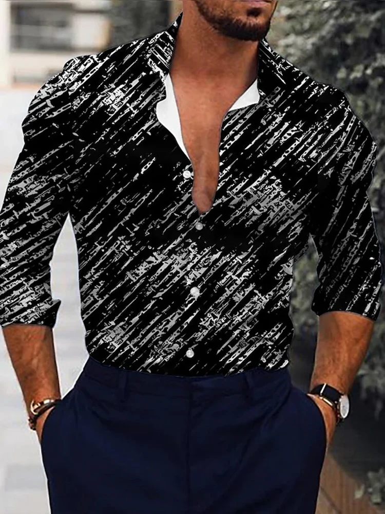 Fashion Luxury Men Shirts Single Breasted Shirt Casual Triangular Rhombus Print Long Sleeve Tops Men's Clothing Hawaii Cardigan