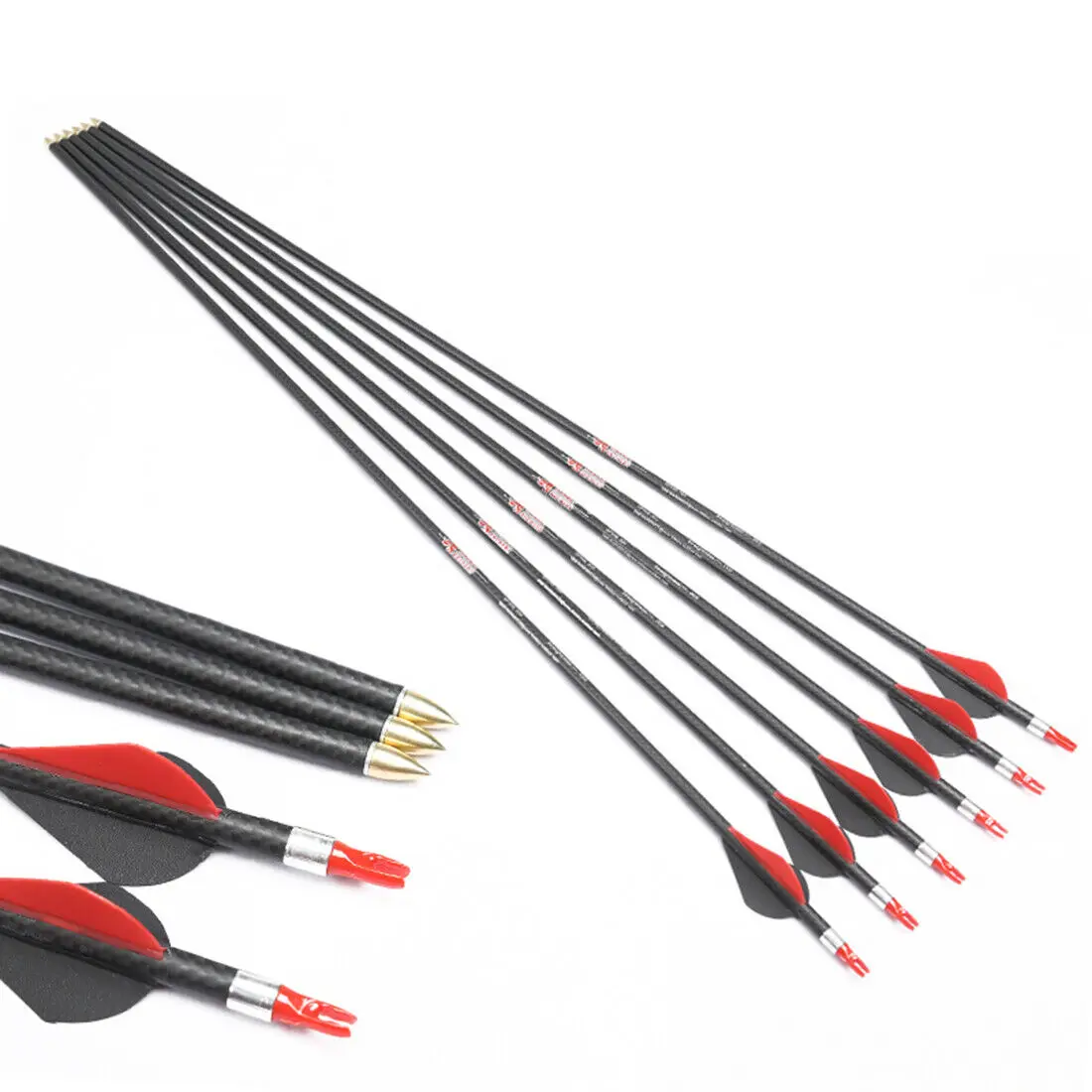 

6PCS Linkboy Archery 3k Carbon Arrow Spine250-600 32inch ID6.2mm 2inch Plastic Vanes Compound Bow Shooting