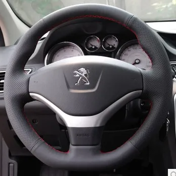 

DIY leather car steering wheel cover for Peugeot 206 207 307 308 408 3008 Accessories
