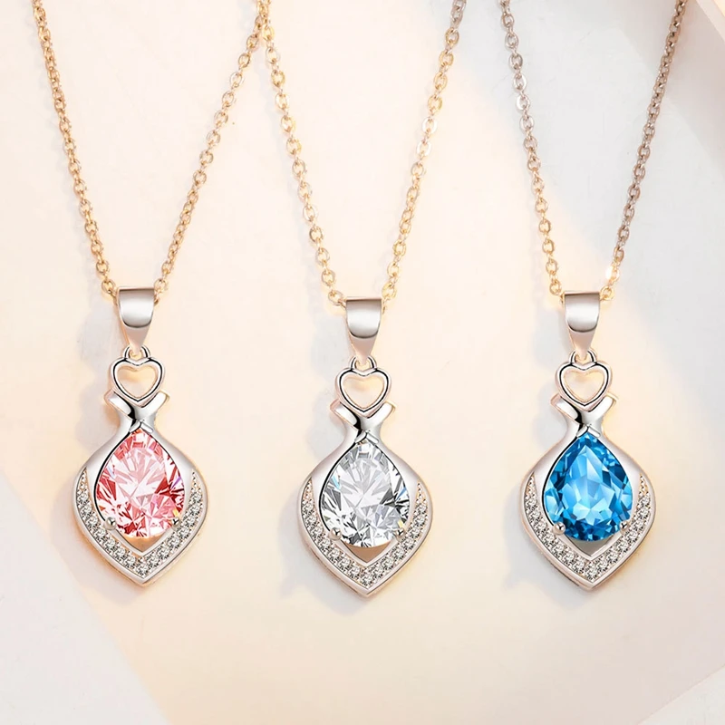 

Top Quality Silver Color Women Necklace Luxury Water Drop Pendant Necklaces For Women Anniversary Party Jewelry Accessories Gift