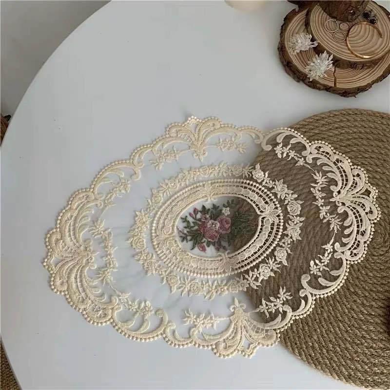 

Vintage Lace Embroidered Dining Table Mat Bedside Cabinet Tablecloth Photography Background Wedding Furniture Decoration Cover