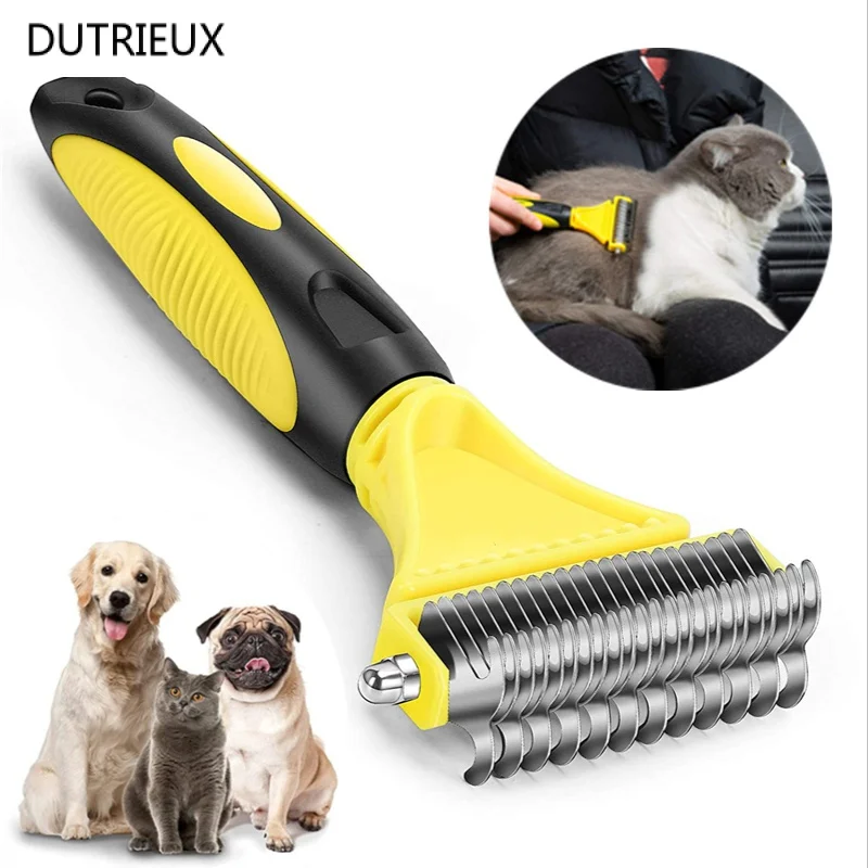 

NEW Pets Stainless Steel Grooming Brush Two-Sided Shedding and Dematting Undercoat Rake Comb for Dog Cat Remove Knots Tangles