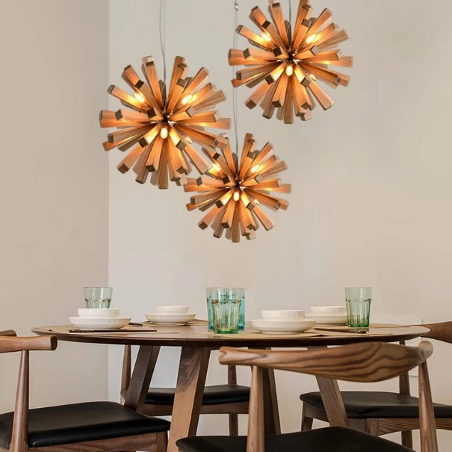 Скандинавская люстра из массива дерева в форме цветка для гостиной кафе