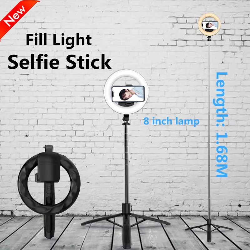 

New2022 Wireless Bluetooth Selfie Stick Tripod Foldable Handheld Remote Shutter With Big LED Ring Photography Light For Android