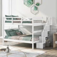 Home Modern And Minimalist Wooden Bedroom Furniture Beds Frames Bases Stairway  Bunk Bed With Storage And Guard Rail Dorm White