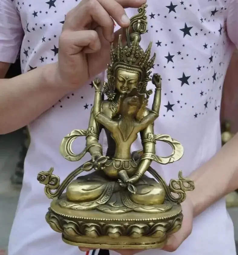 11-дюймовая тибетская бронзовая позолоченная статуя Ваджра Манддексавара Яб-Юум