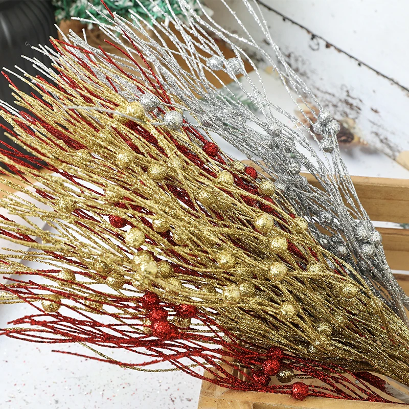5 шт. рождественские искусственные блестящие ветки стебля ягод цвета: золотистый