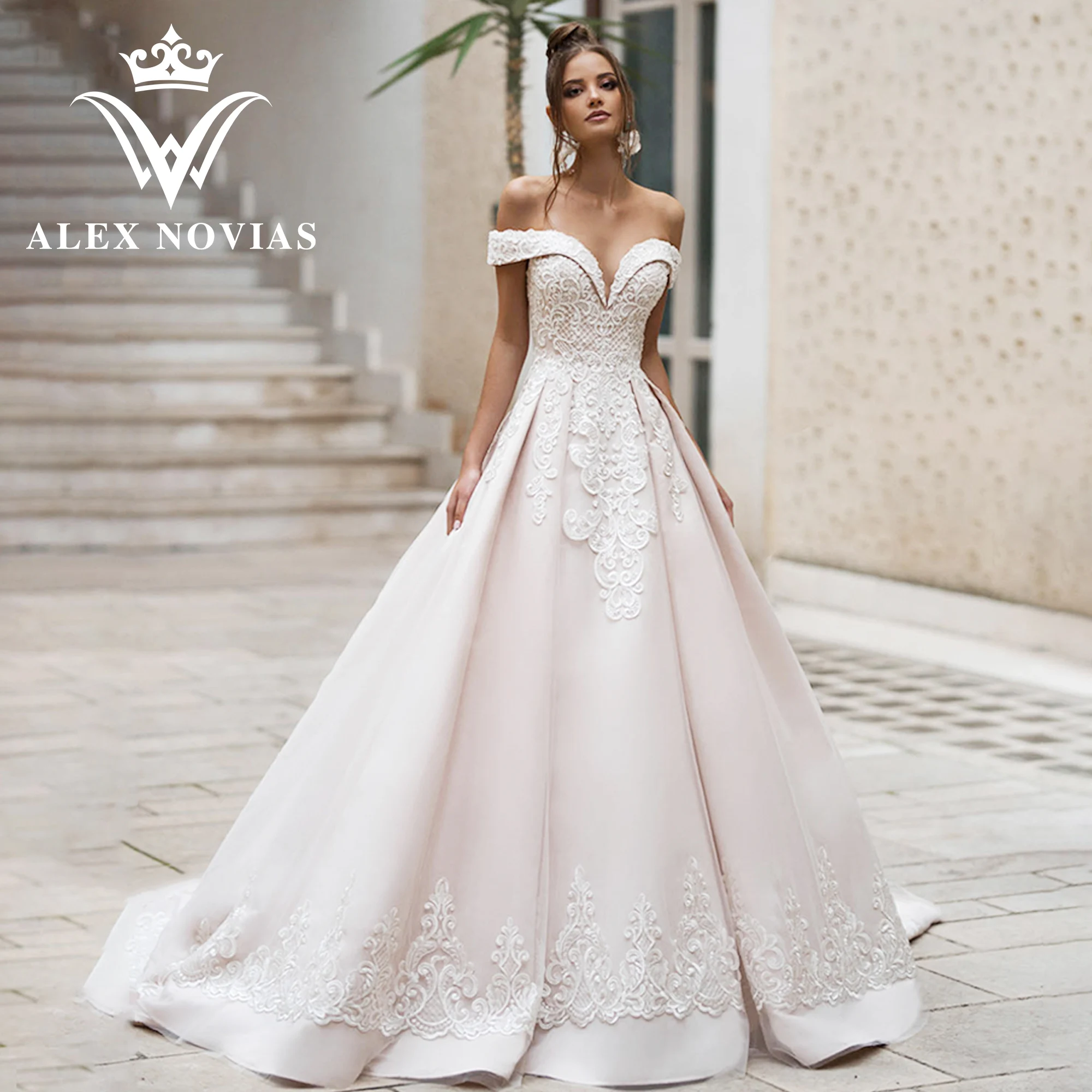 

ALEX NOVIAS A-Line Satin Dress Off the Shoulder 2023 Delicate Sweetheart Appliques Beading Wedding Gown Vestidos Novias De Saten