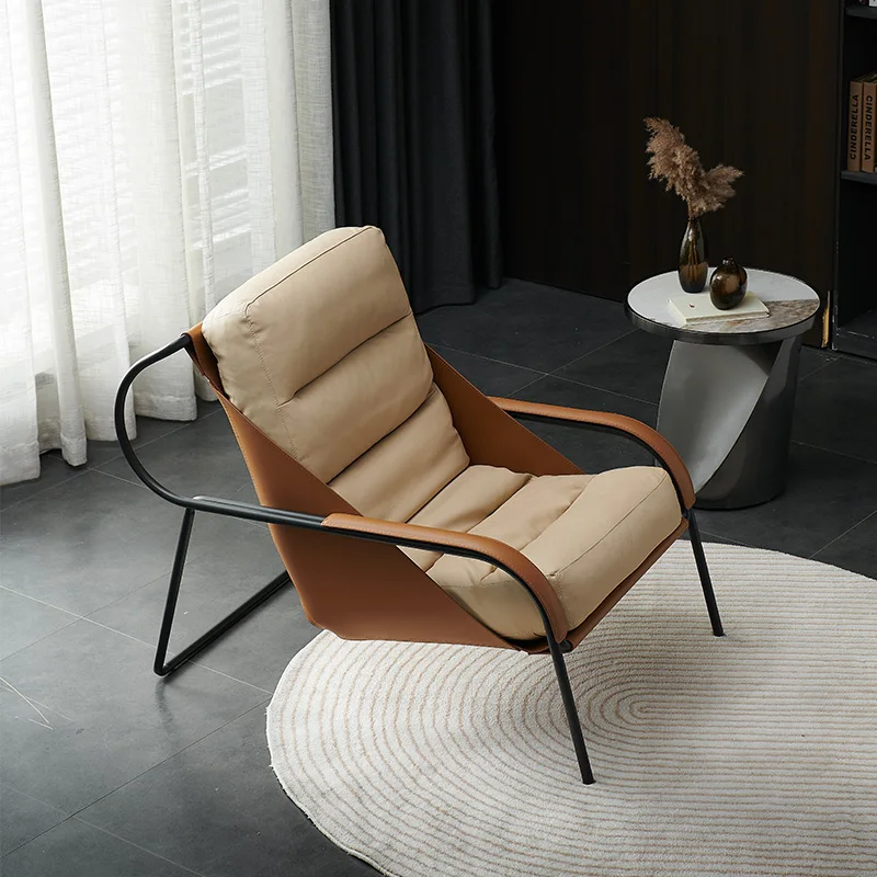 

XK Italian Leather Single-Seat Sofa Chair Living Room Balcony Minimalist Lazy Recliner Saddle Leather
