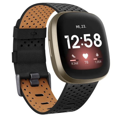 Prodyšný kožený náramek pro Fitbit Versa 3 Sense 2 Band Leather Smart Watch Band pro Fitbit Versa 4 Strap nahrazení