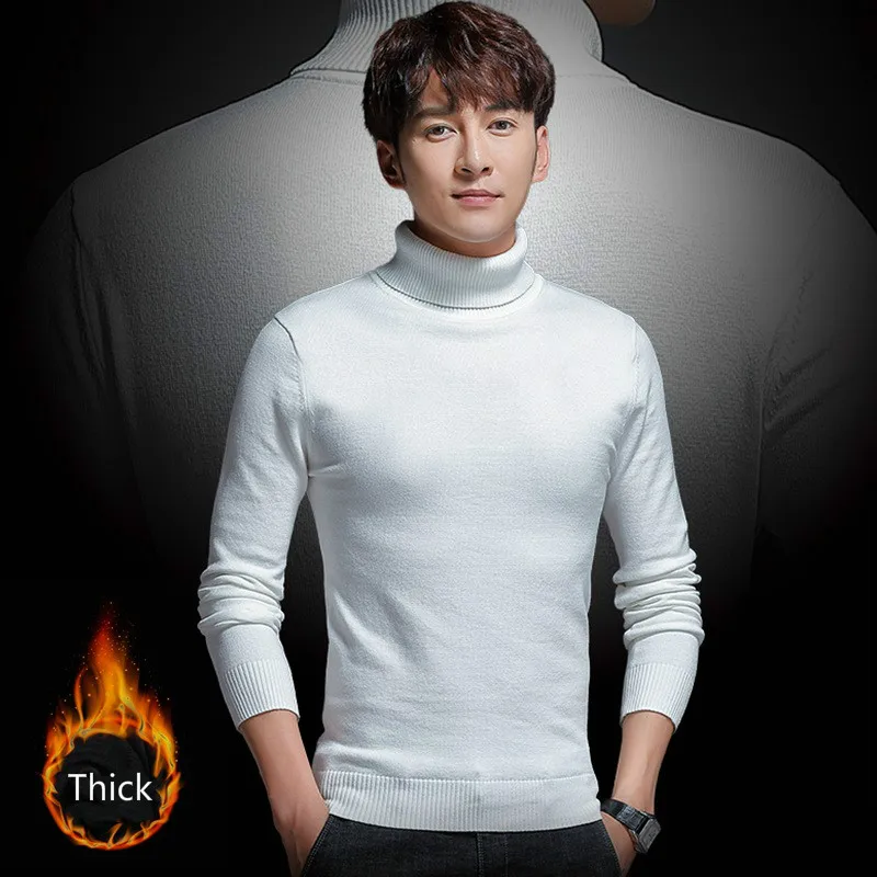 

Autumn Winter Velvet Thick Knitted White Turtleneck Sweater Men Long Sleeve Warm Knitwear Pullover Oversized Sweater Male XXXL