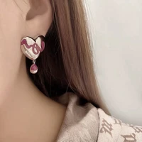 sweet cool heart hang earrings for women silver color metal love heart korean fashion drop earrings boucle oreille femme