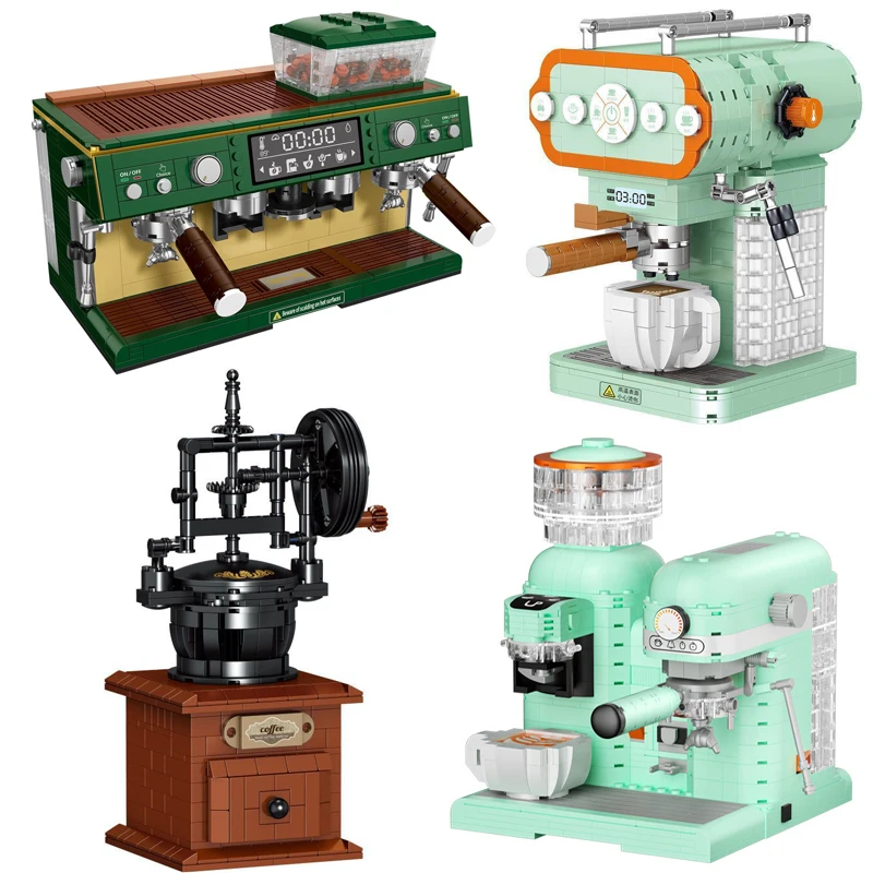 Simulated  Retro Italian Coffee Machine MOC Building Block Coffee Grinder Children's Assembly Building Block Birthday Gift