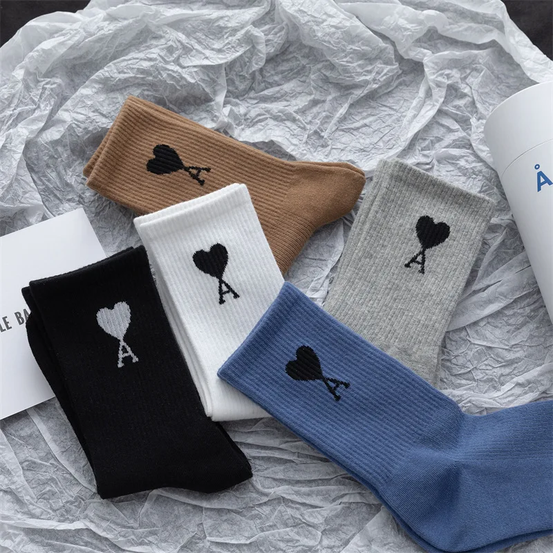 

Heart Socks White Japanese Style Letter Cute Kawaii Middle Tube Long Women Harajuku Woman Fashion Happy Sweets Fun Funny Female