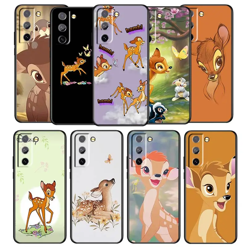 Cute bambi Phone Case For Samsung Galaxy S22 S21 S20 S10 S10e S9 S8 S7 PRO Ultra Plus FE Lite Black luxury Silicone Cover Funda