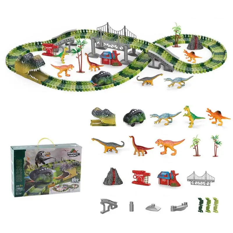 

Dinosaur Rail Car Scene Toy Flexible Dinosaur Track Playset For Boys Safe And Non-Hazardous Dinosaur Race Tracks Toys For Boys