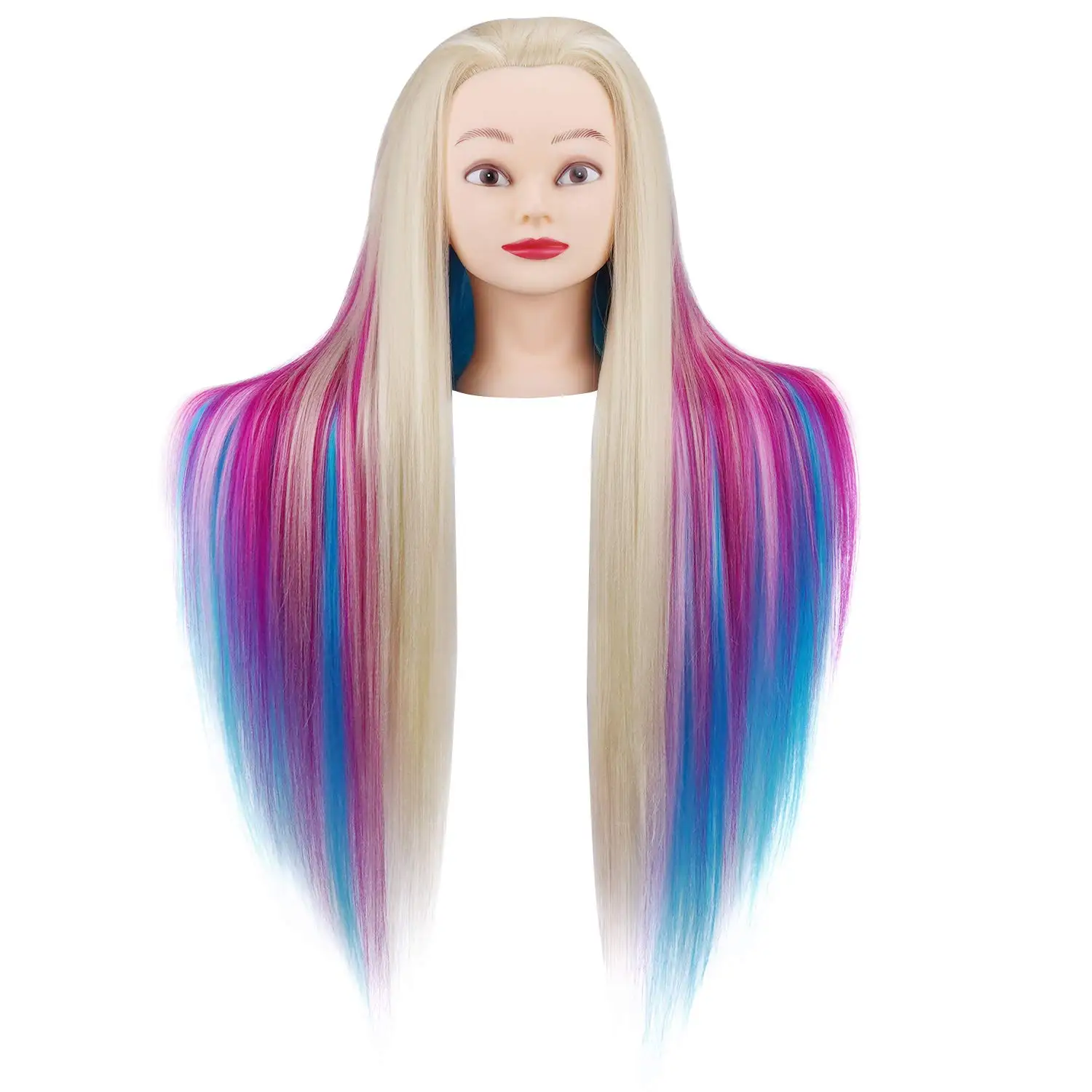 

26 Inch Hairdressing Salon Mannequin Head Colored Chemical Fiber Hair Is Used For Hair Braiding And Barber Training