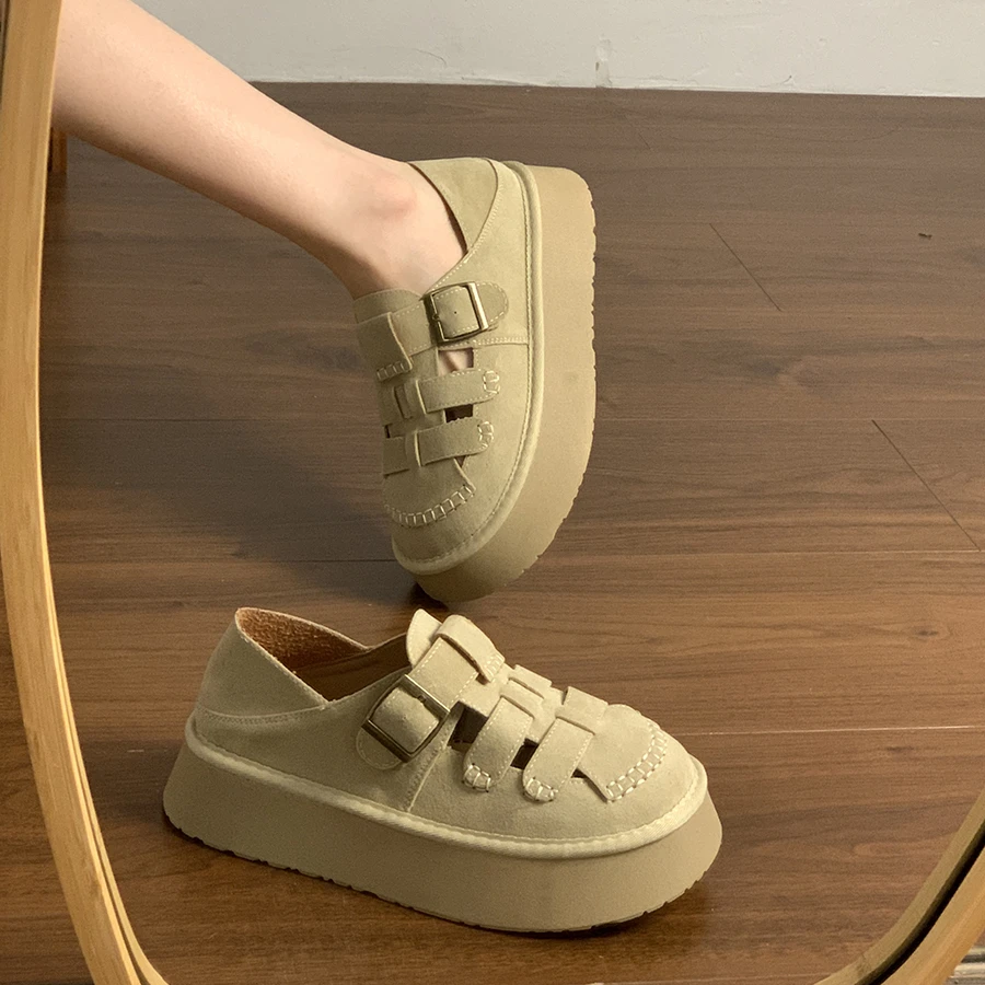 Туфли женские в стиле ретро платформа круглый носок криперы римские скандалы