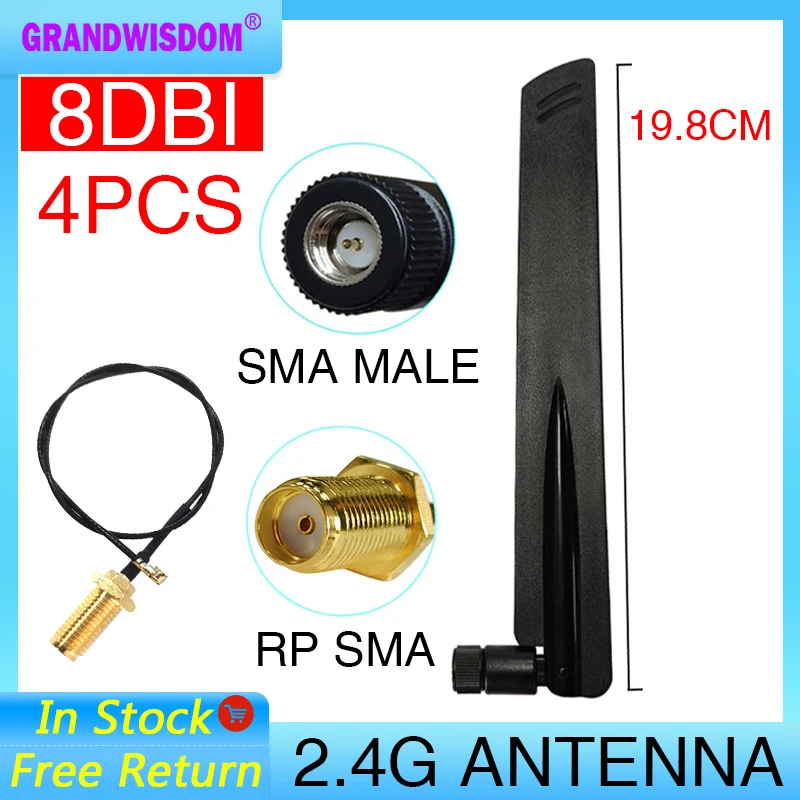 

4 шт., 2,4g антенна 8dbi sma, Wi-Fi, 2,4 ГГц