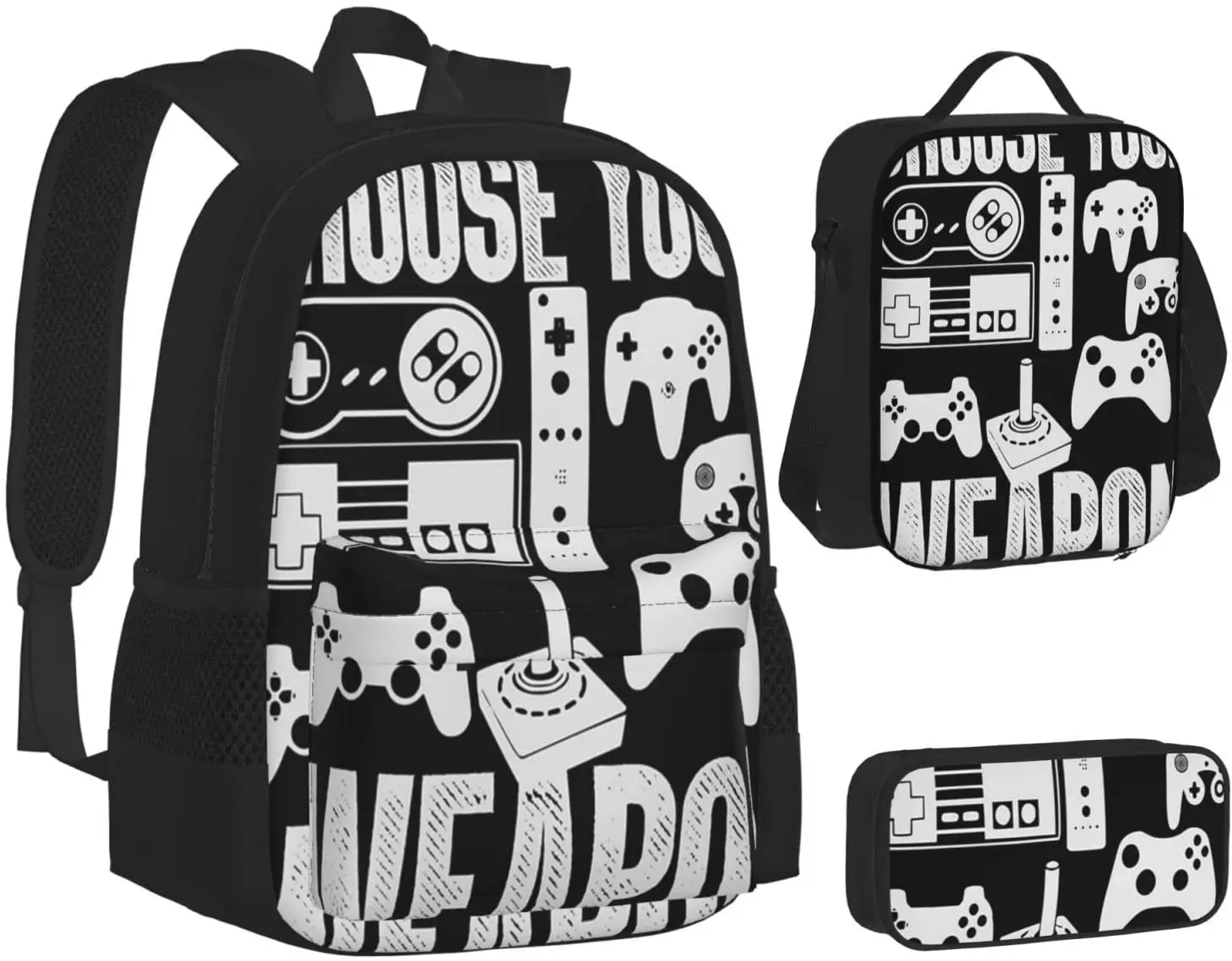 Kids School Backpack  Gamer Gaming Schoolbag Travel Bag Casual Daypack Lunch Bag Pencil Case for Boys Teens Girls 3pcs Sets