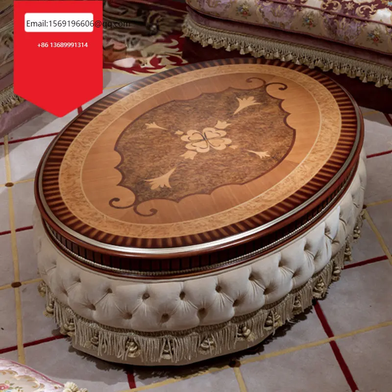 

Европейский стиль твердый деревянный чайный столик Вилла роскошный чайный столик дворец неоклассический тканевый Овальный чайный столик на заказ